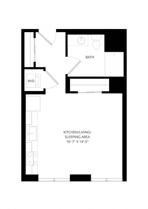 Floor plan for studio, 1 bath, 446 sqft